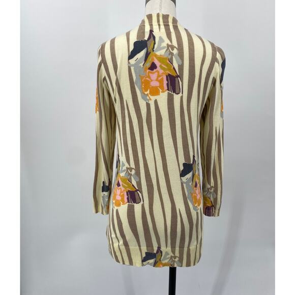 Anthropologie Sparrow Cardigan Mixed Print Longline Cotton Artsy Beige Small - Picture 5 of 9